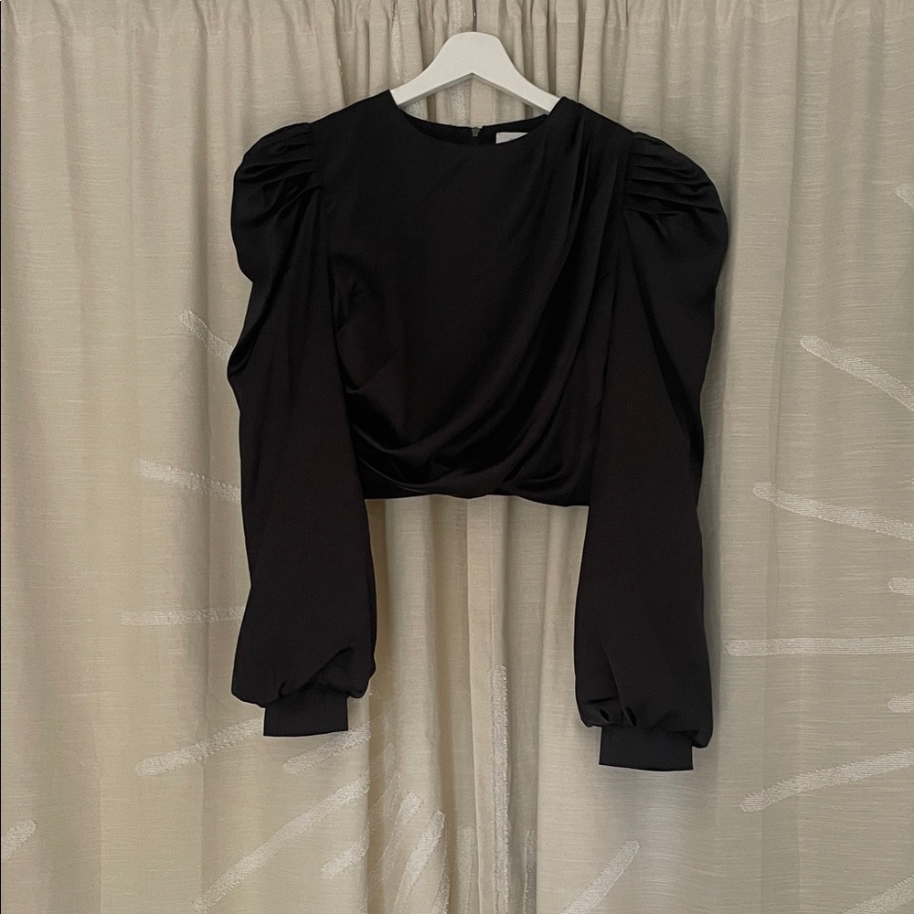 Chic Black Puff Sleeve Cropped Blouse by Mare Mare x Anthropologie